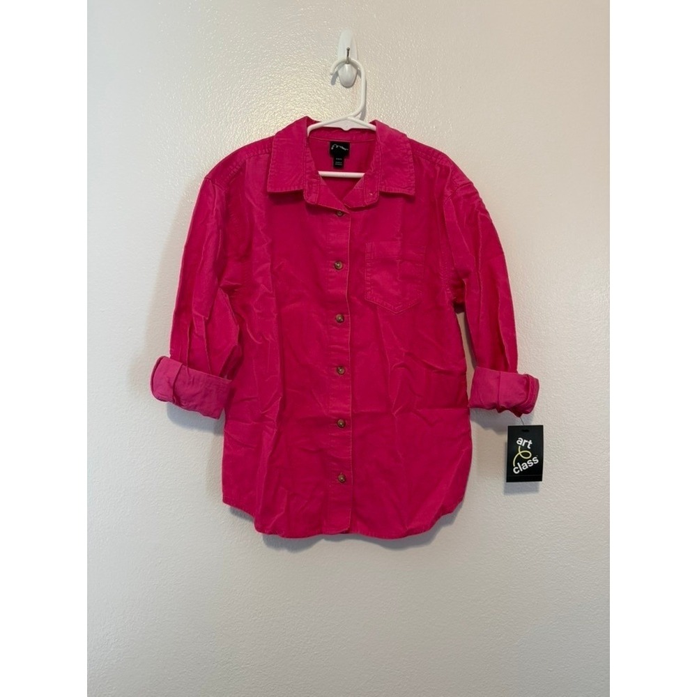 Art Class Girls Hot Magenta Pink Corduroy Button Down Shirt Size S 6/7 NWT